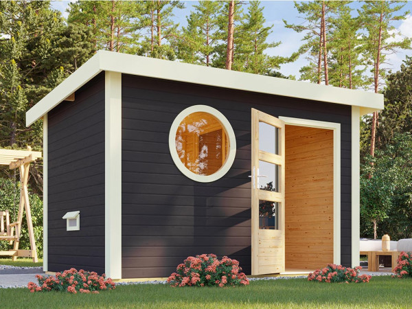 Abri de sauna set économique Enns 2 Royal 38 mm gris terra inclus Poêle de sauna 9 KW Bio avec appar