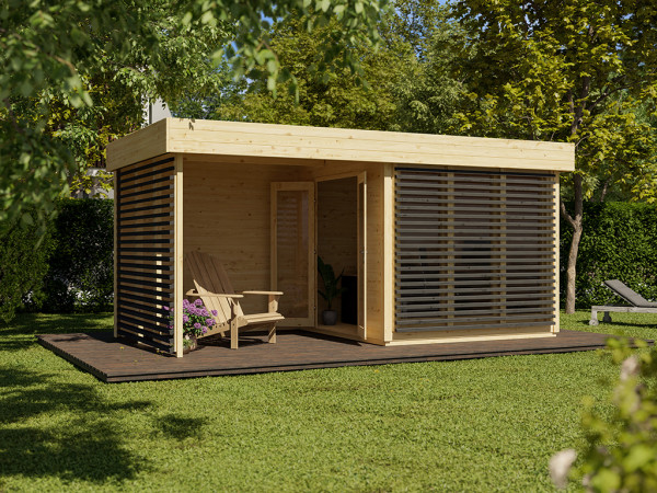 Gestaltungsbeispiel - Abb. zeigt Gartenhaus Ivar (naturbelassen) farblich behandelt